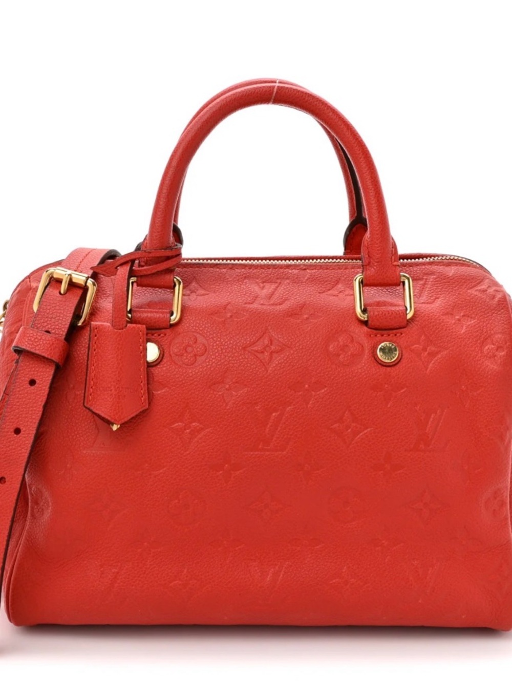 Louis Vuitton Red Monogram Embossed Satchel with Gold Hardware